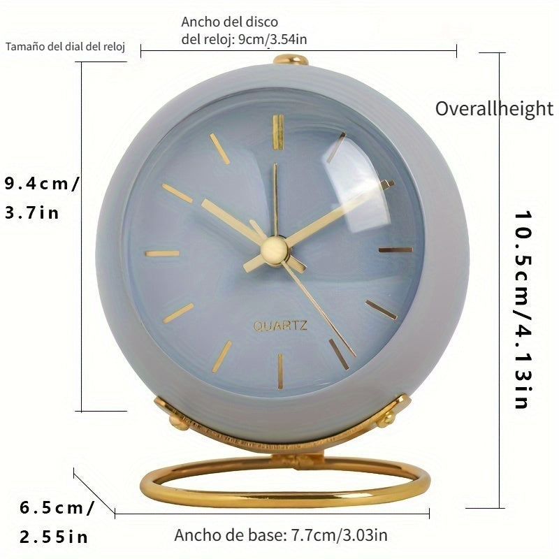 Reloj de Escritorio Silencioso de Inspiración Nórdica con Manecillas Luminosas - Funciona con Pilas, Despertador Redondo de Metal para Estudiantes y Decoración del Hogar