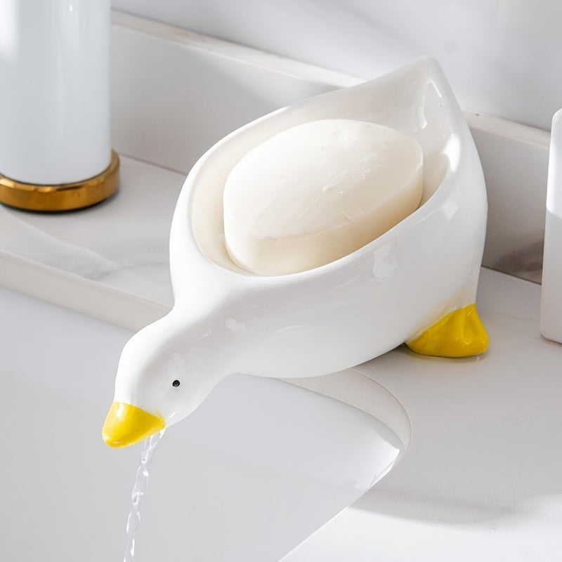 Adorable jabonera en forma de pato autodrenante - Diseño de cascada, accesorio de baño de plástico fácil de limpiar, perfecto para almacenamiento elegante, accesorio de ducha | Diseño de cascada | Diseño de pato