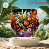 Jarrón Acrílico Plano Estilo Bohemio 2D - Decoración de Escritorio con Flores Vibrantes para Hogar y Oficina, Regalo de Navidad, Sin Necesidad de Electricidad, Decoración Bohemia, Adorno de Escritorio, Artesanía Artística, Diseño Colorido