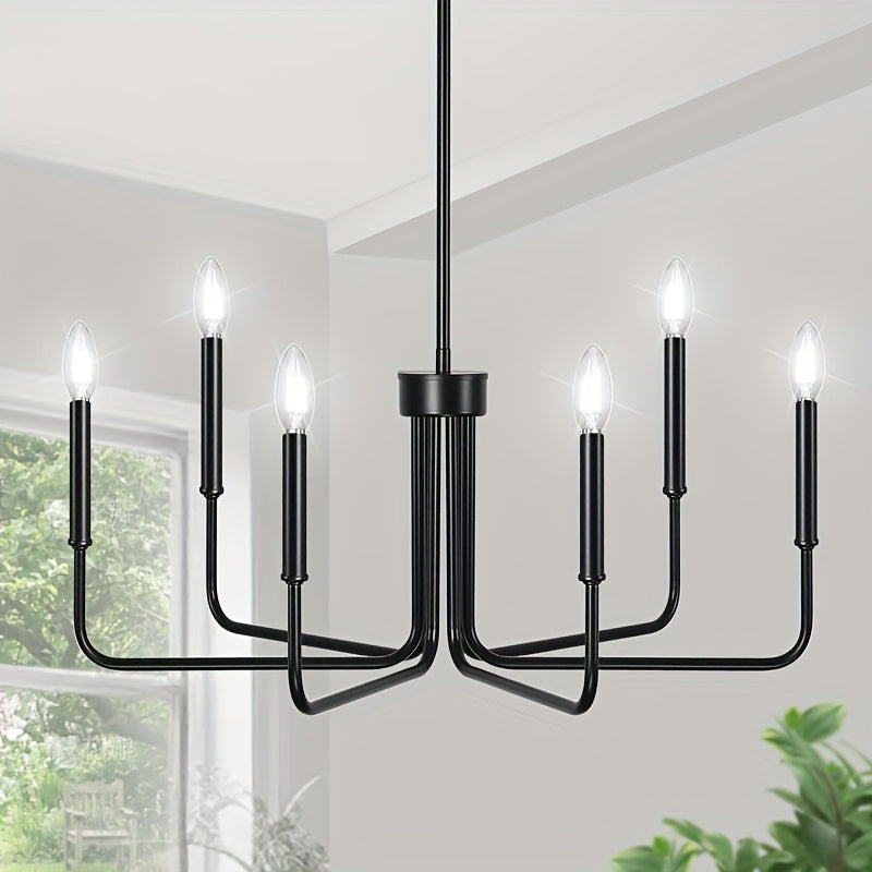Lámpara de Techo Metálica Negra de 6 Luces Estilo Industrial Americano Sencillo y Renovado, Adecuada para Sala de Estar, Comedor, Dormitorio, Isla de Cocina, Luz Colgante Decorativa, Instalación Fácil, Estilo Versátil, Compatible con Cabeza de Lámpara E1