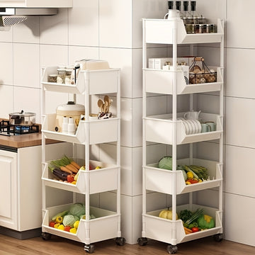 Estantería de Almacenamiento Plástica Blanca con 5 Niveles y Ruedas—Adecuada para Espacios Estrechos, Organizador al Piso con Diseño Sencillo para el Hogar, Ideal para Habitaciones Pequeñas