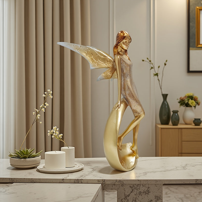 Estatuilla de Ángel Elegante - Escultura de Niña Ángel Hermosa - Adorno Europeo en Resina para Decoración del Hogar y Oficina, Ideal para Sala, Estudio, Día de San Valentín, Ceremonia de Graduación, Navidad, Regalo Perfecto, Figurinas Coleccionables