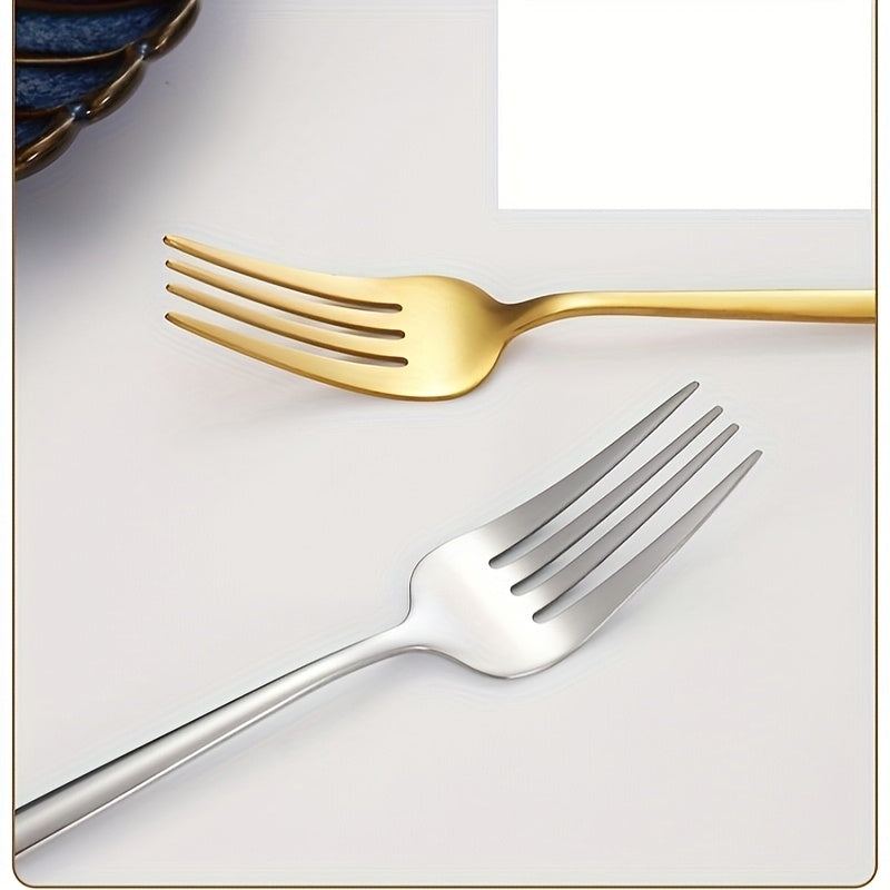Juego de Vajilla Portuguesa de Acero Inoxidable de 24 Piezas en Caja Dorada con Madera, Incluye Cuchillo para Bistec, Tenedor, Cuchara, etc. Ideal para Hogar, Cocina, Restaurante, Fiesta, Boda y Festivales, Cucharita para Café, Cucharita para Postre