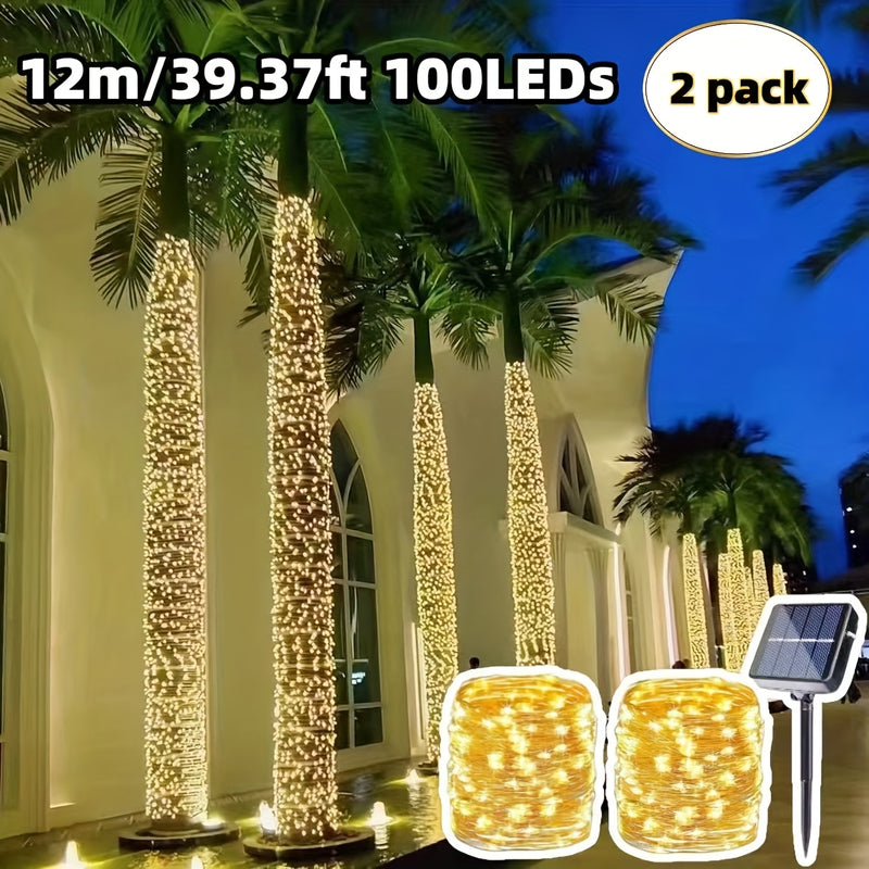 2 piezas de luces solares LED en cadena, 50/100/200/300 LED, 8 modos de iluminación, ideal para jardín, patio y celebraciones al aire libre, con control de sensor de luz, luces de jardín, luces en cadena