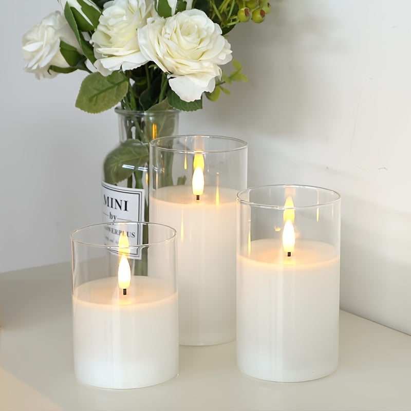 Conjunto de 3 Piezas de Velas Electrónicas con Control Remoto y Luz LED, Lámpara Decorativa para Crear Ambiente Romántico en Vacaciones, Vela Electrónica LED Sin Humo, Ideal para Bodas, Propuestas, Navidad, San Valentín y Fiestas Corporativas