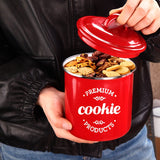 1pc Tarro de Galletas de Esmalte con Tapa Abatible, Reutilizable, Apto para Lavavajillas, Forma Redonda, Perfecto para Regalos de Navidad y Almacenamiento de Cocina