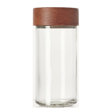 Juego de 4 frascos de vidrio de 90 ml (3 oz) con tapa de madera de acacia y bandeja organizadora para especias de cocina