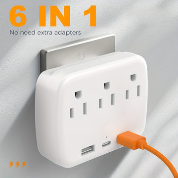 3 Enchufes de CA + 3 Puertos USB: ¡El Adaptador de Expansión de Enchufes Múltiples Definitivo con Cargador USB C!