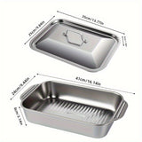 Juego de sartenes para asar hechas de acero inoxidable con tapas - Antiadherentes, robustas, plato de parrilla con dos asas, bandeja de horno versátil para postres, panes y mariscos - Perfecta para barbacoas, bufets y ocasiones festivas