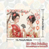 1pc Alfombra de Cocina Japonesa - Diseño Tradicional Geisha y Farolillo, Protector para Estufas, Tapete Lavadora/Secadora, Base Decorativa para Encimera - Fácil de Limpiar, Compatible con Placas Eléctricas y de Gas, Cubierta para Superficies de Electrodo