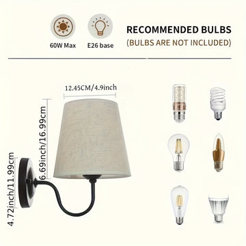 2 lámparas de pared modernas, con fundas de tela sencillas, accesorios desmontables y de hardware, ideales para iluminación en baños, salas de estar, vestidores, villas, restaurantes, bares, dormitorios, cafés y tiendas