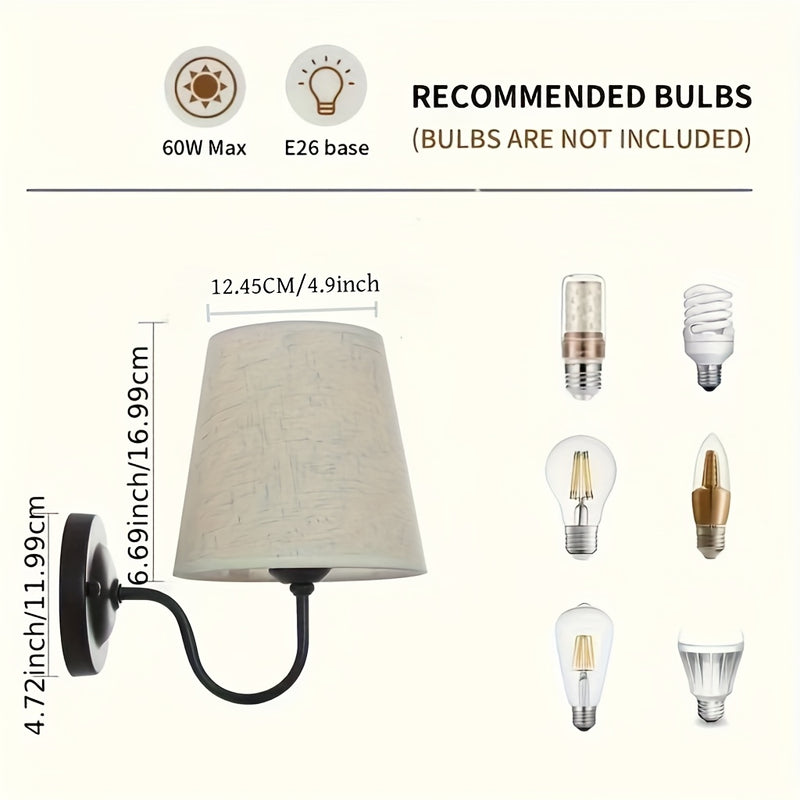 2 lámparas de pared modernas, con fundas de tela sencillas, accesorios desmontables y de hardware, ideales para iluminación en baños, salas de estar, vestidores, villas, restaurantes, bares, dormitorios, cafés y tiendas
