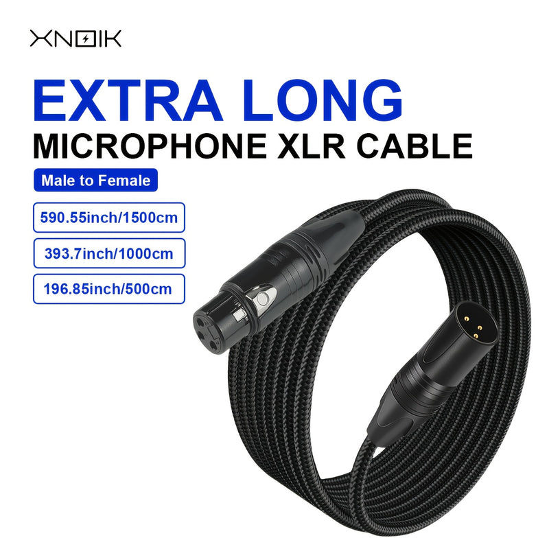 Cable de Micrófono XLR Extra Largo XNOIK - Audio Profesional Resistente, 15m/10m/5m, Blindaje Equilibrado para Estudio y Escenario en Vivo, Podcasting - Compatible con Conectores Macho a Hembra, Diseño Robusto de Conector, Textura Trenzada