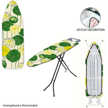 2D Plano, Cubierta de Tablero de Planchar 2D Plano - Lavable, Fácil de Instalar, Se Ajusta a la Mayoría de Tableros de Planchar de Tamaño Estándar, Patrón Floral Vibrante con Flores Amarillas y Hojas Verdes, Decoración del Hogar para Verano y Otoño, No I