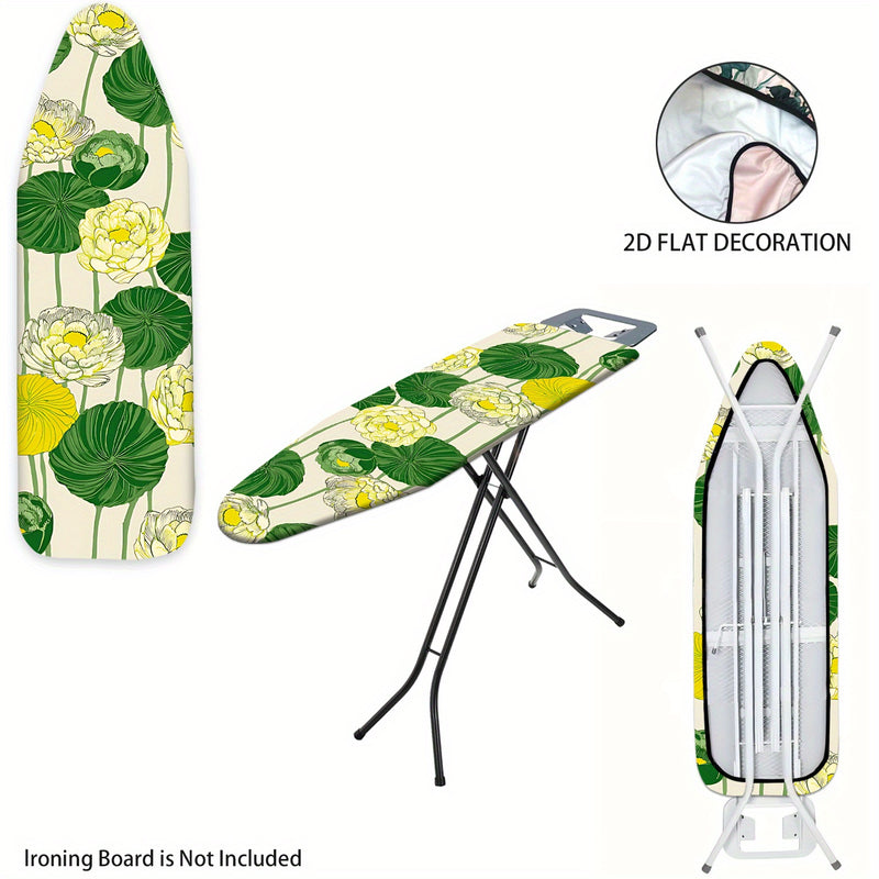 2D Plano, Cubierta de Tablero de Planchar 2D Plano - Lavable, Fácil de Instalar, Se Ajusta a la Mayoría de Tableros de Planchar de Tamaño Estándar, Patrón Floral Vibrante con Flores Amarillas y Hojas Verdes, Decoración del Hogar para Verano y Otoño, No I