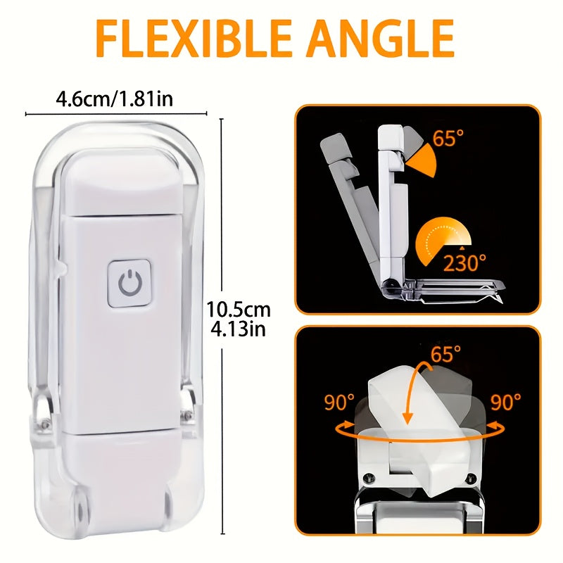 1 lámpara de lectura USB mini, portátil, plegable, con protección para los ojos, 3 niveles de brillo ajustable, luz cálida y fría, con clip para libros, diseño ahorrador de espacio, recargable, ideal para lectura nocturna, trabajo, dormitorio o residenci