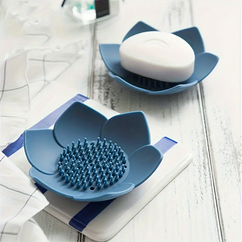 Plato para Jabón de Silicona con Diseño de Loto - Sin Taladro, Soporte para Jabón de Baño con Drenaje, Portátil e Inodoro