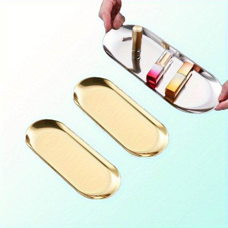 1 bandeja ovalada de acero inoxidable para herramientas de tatuaje y arte de uñas - Sin fragancia, no necesita energía, ideal para la organización de la mesa de trabajo en casa, almacenamiento de herramientas de belleza | Acabado metálico elegante | Cons