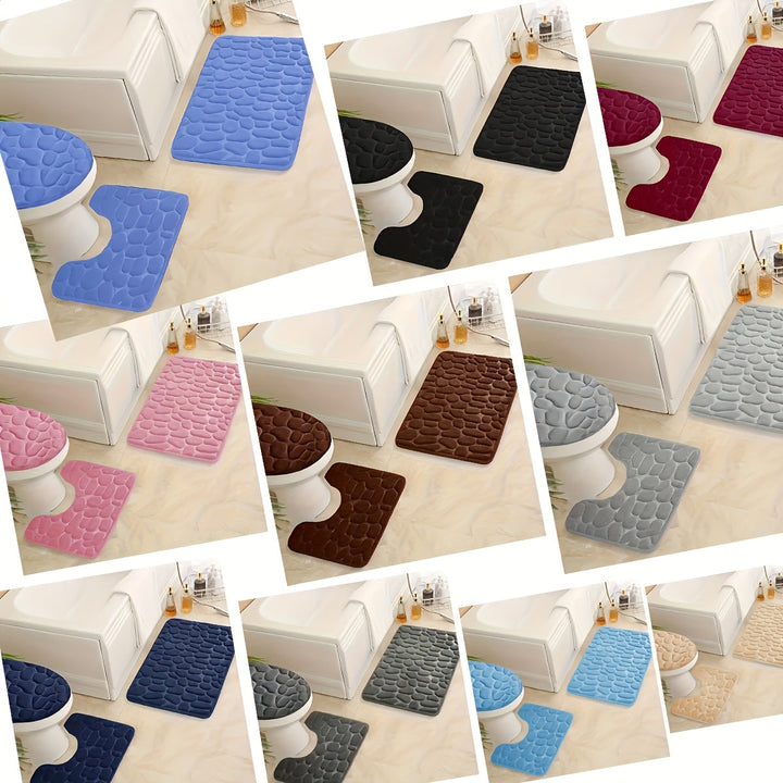 Juego de 3 piezas de alfombras de baño de espuma de memoria de lujo, con forro de lana de coral, antideslizantes, secado rápido, absorbentes de agua, con cubierta de piso de baño y tapa de inodoro, para decoración de baño.