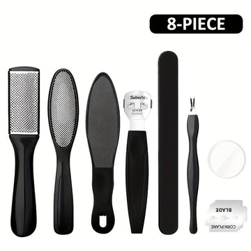 Juego Profesional de Pedicura 8 en 1, Kit para Cuidado de Pies con Acero Inoxidable, Eliminador de Callosidades y Espuma Beige
