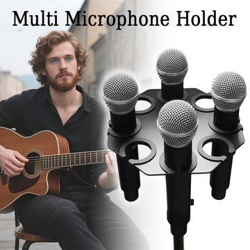 Soporte de micrófono multi para soporte de micrófono - bandeja de metal con 8 ranuras, carga máxima de 8 altavoces, organización y exhibición de escenario - incluye 8 anillos antirrobo