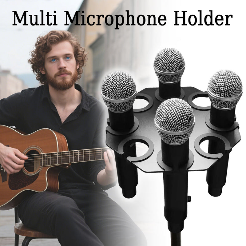 Soporte de micrófono multi para soporte de micrófono - bandeja de metal con 8 ranuras, carga máxima de 8 altavoces, organización y exhibición de escenario - incluye 8 anillos antirrobo