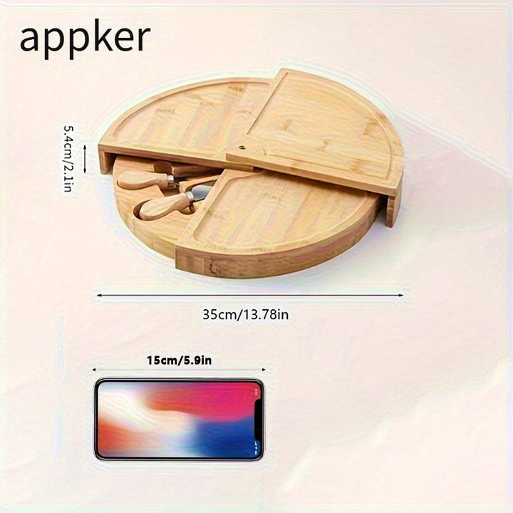 Juego de 1 tablero de queso de bambú APPKER con cuchillos, plato giratorio para charcutería y quesos, accesorios de cocina