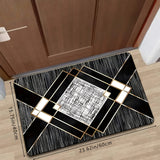 1 alfombra elegante negra y dorada con diseño geométrico, antideslizante, fácil de limpiar, lavable a máquina, de poliéster, para sala, dormitorio, cocina, oficina o baño, decoración rectangular para el hogar, alfombra de baño | Patrón geométrico | Alfom