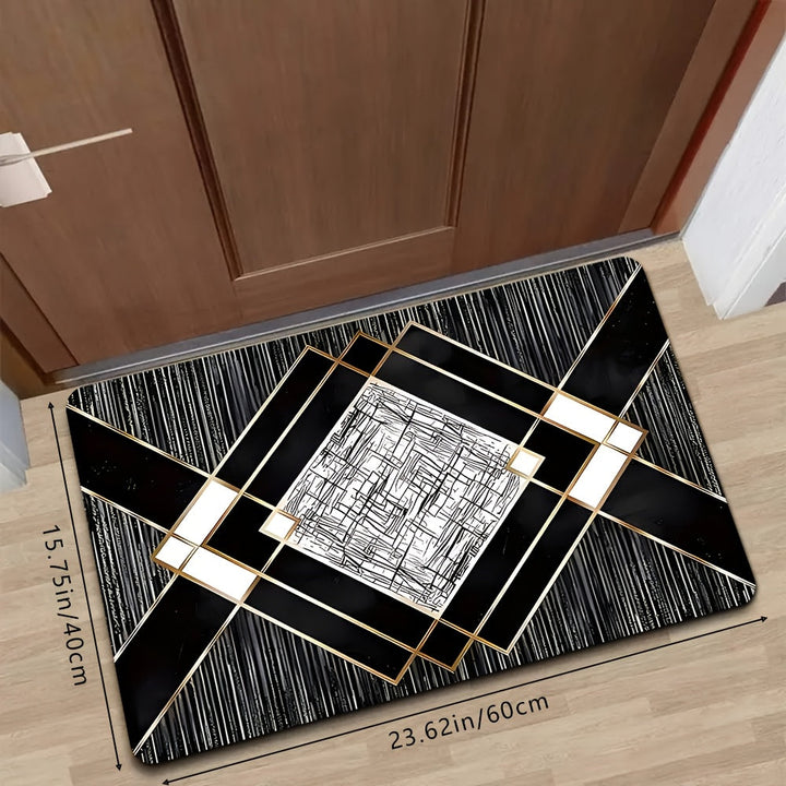 1 alfombra elegante negra y dorada con diseño geométrico, antideslizante, fácil de limpiar, lavable a máquina, de poliéster, para sala, dormitorio, cocina, oficina o baño, decoración rectangular para el hogar, alfombra de baño | Patrón geométrico | Alfom