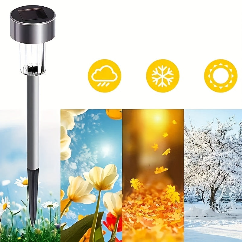 10 piezas de luces LED solares, luces de poste de acero inoxidable para exteriores, adecuadas para patio, césped, camino, terraza, entrada y jardín, decoraciones de fiestas, mejor elección para regalos festivos.