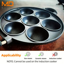 MOREDOR Sartén Antiadherente de 7 Agujeros con Molde para Pasteles de Aleación de Aluminio y Mango Ergonómico, Fácil Limpieza y Diseño Ahorrador de Espacio para Cocina en Casa, Actividades al Aire Libre, Panqueques, Empanadas