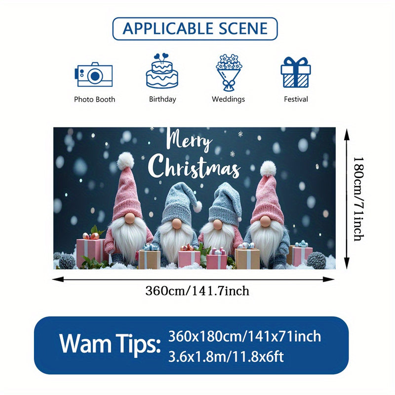 2D Banner de Puerta, 1 Pieza, Banner de Puerta de Noche de Navidad Festiva - Poliéster, Escena de Papá Noel con Nieve, Gnomos y Regalos, Perfecto para Decoraciones Navideñas, Bodas y Celebraciones al Aire Libre, Decoraciones Navideñas