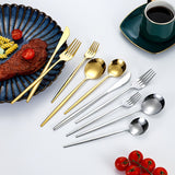 Juego de cubiertos de acero inoxidable de 30 piezas, incluyendo cuchillo de bistec, tenedores, cucharas y cucharadita, tenedores de cena, cucharas de cena, tenedores de frutas, cucharita pequeña para postre, cucharita de café, apto para lavavajillas, pul