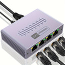 Divisor de Ethernet de Gigabit 1 a 4 (4 dispositivos conectados al mismo tiempo), divisor de Internet de 1000 Mbps con 1 salida combinada, divisor RJ45, conmutador básico de red de Gigabit Ethernet de 5 puertos, centro de red doméstico, distribuidor de E
