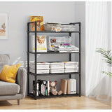 Estantería de Plástico Ajustable y Apilable de 4 Niveles para Almacenamiento Resistente - Estantes Abiertos Modernos para Cocina y Garaje, Estantes Duraderos para Utensilios, Herramientas, Libros, Diseño Ahorrador de Espacio con Soporte en el Suelo, Orga