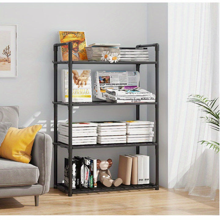 Estantería de Plástico Ajustable y Apilable de 4 Niveles para Almacenamiento Resistente - Estantes Abiertos Modernos para Cocina y Garaje, Estantes Duraderos para Utensilios, Herramientas, Libros, Diseño Ahorrador de Espacio con Soporte en el Suelo, Orga