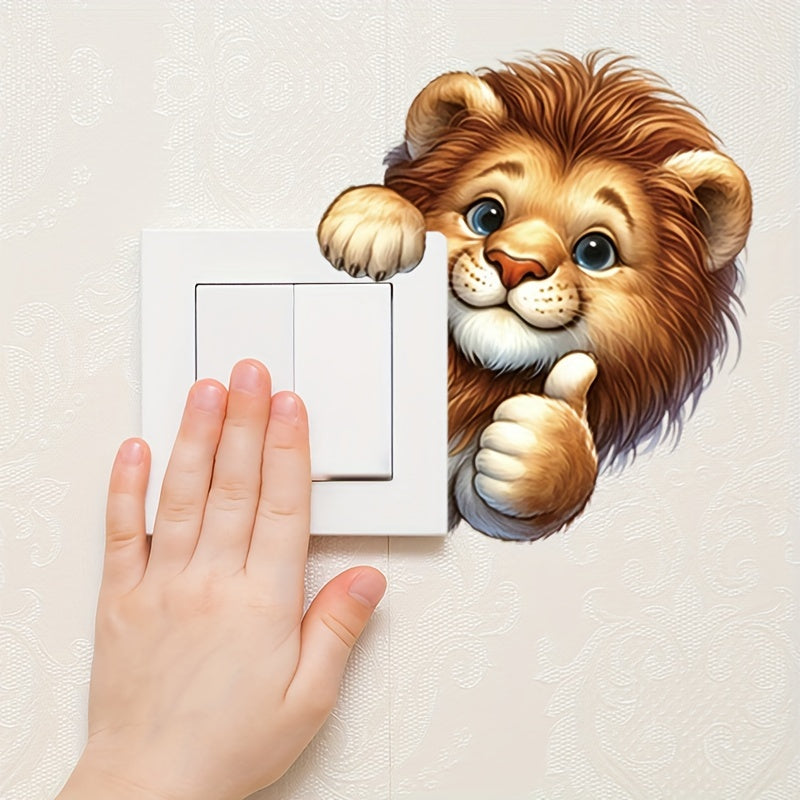 1pc Animal Print Cute Little Lion Toilet Lid Decal - Autoadhesivo Superficie Cerámica Pegatina, Semi-Brillante Cuadrado Interruptor Embellecimiento para Decoración del Hogar, Uso Único