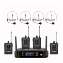 Sistema de micrófono inalámbrico LMBGM Pro 4 canales 4 Bodypacks Lavalier 4 Micrófonos de solapa 4 Auriculares para sistema de karaoke Iglesia Hablando Conferencia Boda Fiesta.