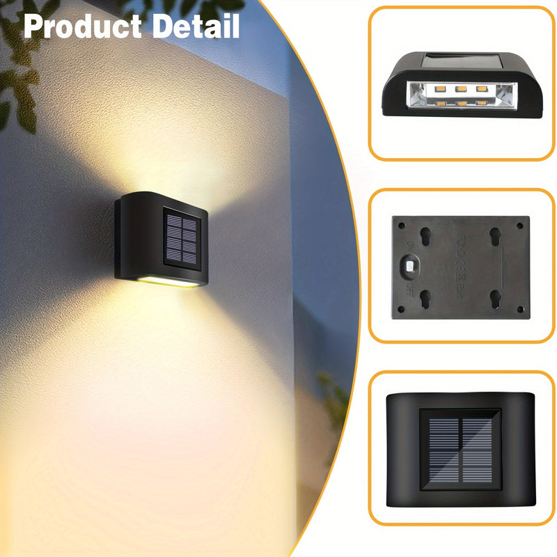 4pcs Luces de Pared de Jardín con Energía Solar de 6LED - Luz Cálida y Blanca, Perfectas para Patios Exteriores, Céspedes, Cercas, Caminos y Decoración de Fiestas