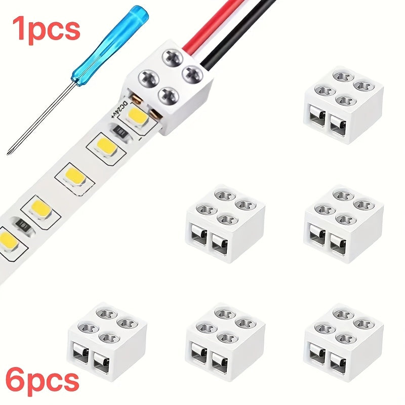 7 unidades de conectores de cinta adhesiva LED de fijación de tornillo, sin soldadura, 2 pines, 8 mm, placa a alambre, un destornillador, adecuado para tiras LED 2835 y 3528.