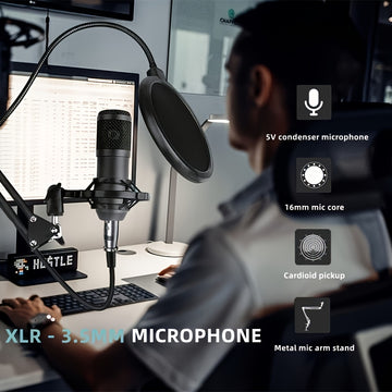 Paquete de equipo para podcasts, interfaz de audio V8s, micrófono con cable, tarjeta de sonido integrada y micrófono condensador BM800, ideal para grabación, transmisión en vivo y emisiones