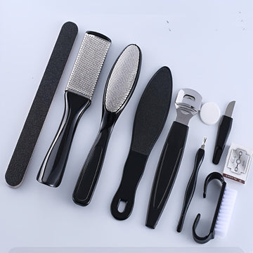 10 piezas de juego de limas para pies de acero inoxidable, herramientas profesionales para pedicura, para eliminar callos y piel dura, no eléctricas, kit de cuidado de pies manual con mango de plástico, sin perfume, para una piel suave y tersa, accesorio