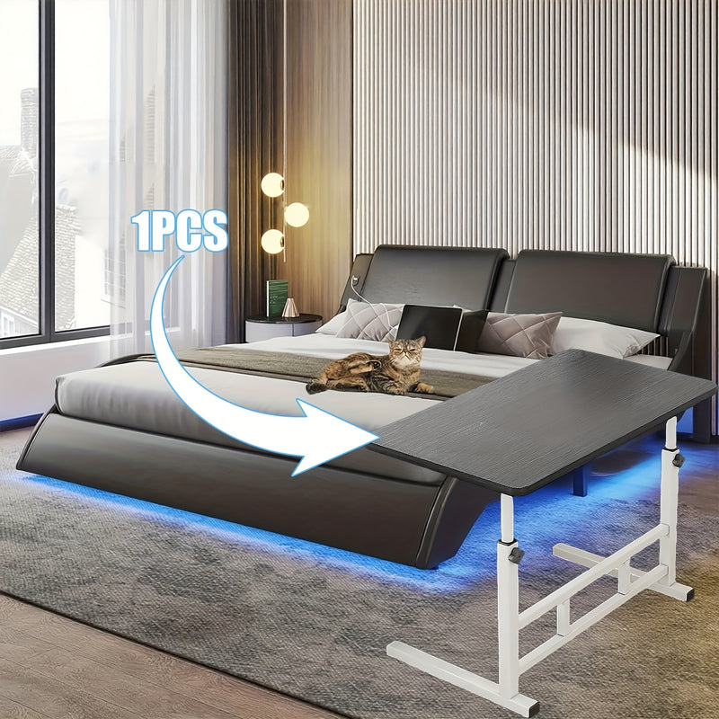 1pc Escritorio de Estilo Retro con Altura Ajustable - Sin Ruedas, Fácil Montaje, Tablero de Madera Suave y Resistente para Dormitorio, Sala de Estar, Oficina, Uso Interior, Muebles Modernos para Dormitorio, Marco Metálico