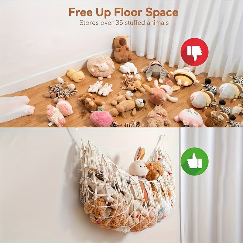 Red de Hamaca para Peluches - Organizador Colgante Boho Macramé para Almacenar Ositos y Juguetes, Ideal para Dormitorios o Habitaciones Infantiles