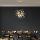 1 lámpara de cristal dorado de lujo, diseño moderno de diente de león, 8 bases para bombillas G9 - sin bombillas incluidas, cable ajustable, estructura metálica, ideal para sala, comedor, dormitorio o cocina