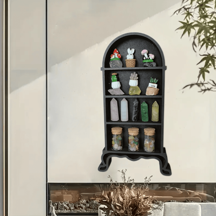 Estantería Mini en Forma de Arco con Exhibición de Cristal - Estante de Almacenamiento de Madera Montado en la Pared para Decoración de Hogar, Oficina y Sala de Estar, Arco de Puerta, Estantes Flotantes