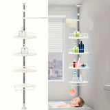 Estante de Esquina Ajustable de Acero Inoxidable para Ducha con Cestas de Almacenamiento de 4 Niveles - Instalación Sin Taladro, Acabado Pulido