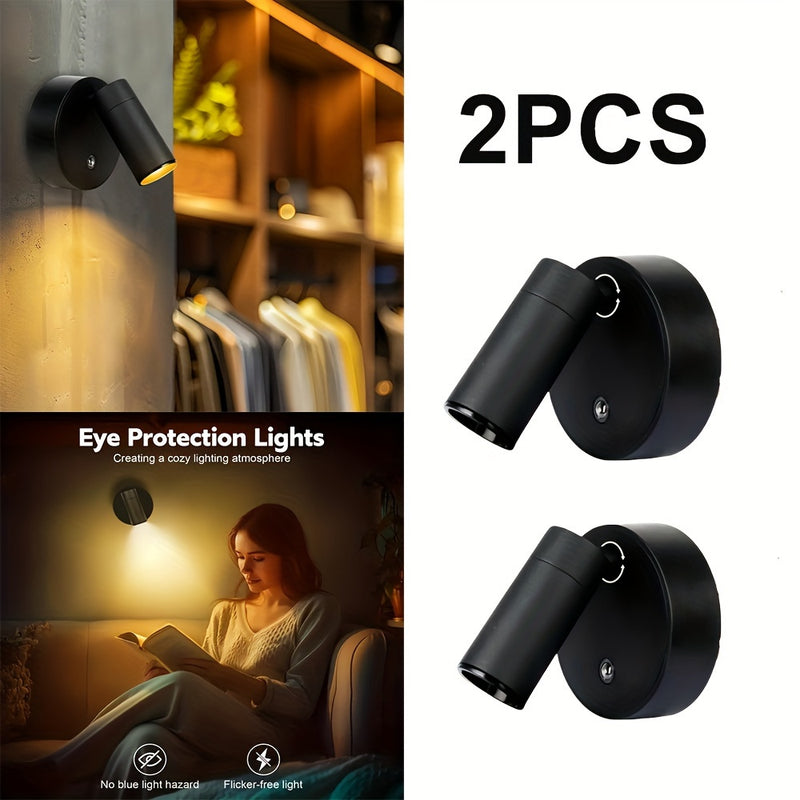 2 luces de pared inalámbricas con imán - Luz nocturna recargable con alimentación USB, encendido automático/apagado, regulable y ajustable para dormitorio, sala de estar, oficina - Diseño negro elegante, luz de pared recargable, luz nocturna para dormito