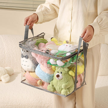 2 piezas de bolsa transparente para almacenamiento de juguetes, caja grande plegable impermeable para muñecos de peluche y bloques de construcción