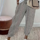 Pantalones de mujer 100% algodón, con cintura elástica y rayas, tobilleros, suaves y transpirables, casuales para vacaciones, con bolsillos, lavables a máquina, para primavera, verano y otoño, ropa de viaje, corte relajado, cómodos, con bolsillos, ideale